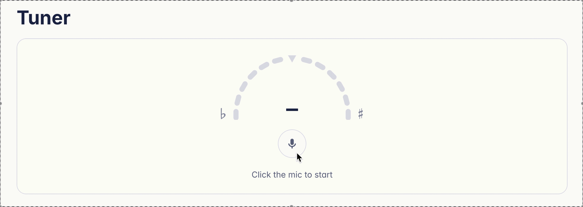 The Flat for Education tuner with a guitar preset selected, showing the strings to tune and the pitch meter